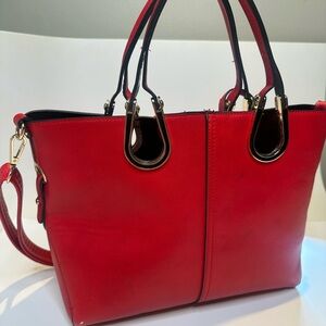 Red Leather Tote Handbag - Classic Structured Satchel